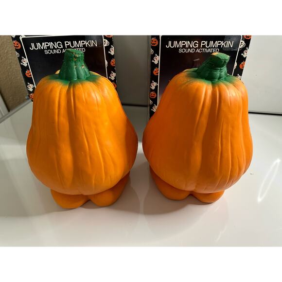 2 new vintage Halloween grumpy pumpkin displays. UNTESTED! Orange decoration - Picture 2 of 16